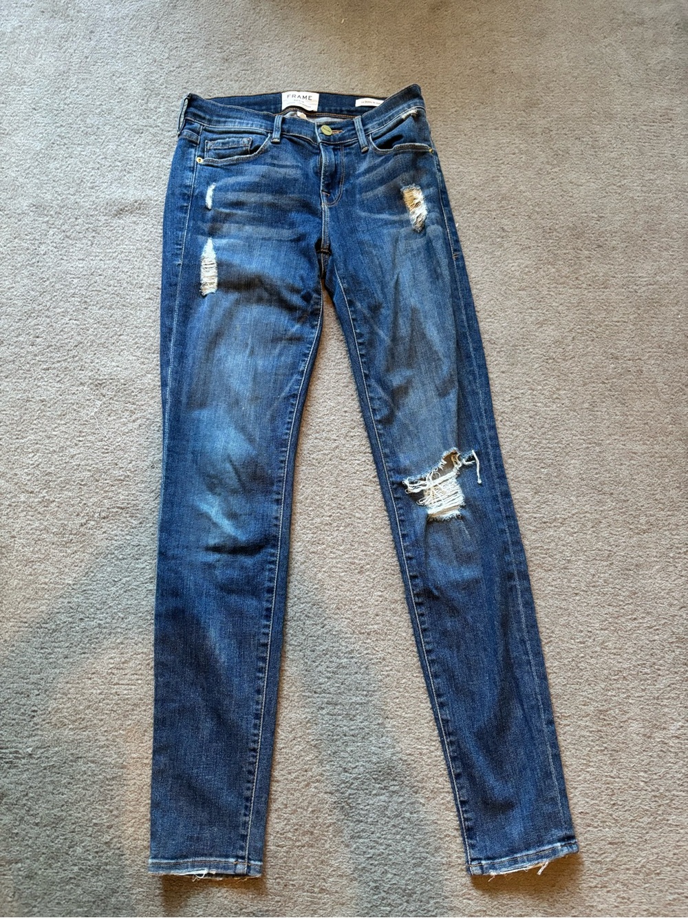 FRAME Le Skinny de Jeanne Distressed Skinny Jeans Hilltop Wash Size 26